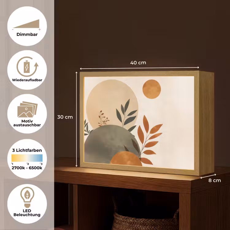 Vormen - Rond - Bladeren - Beige Light Box met batterij (Wandlamp) middel -USP_websiteoverzichtDE