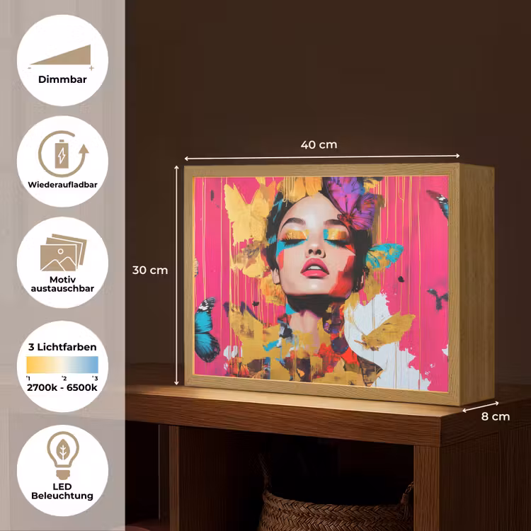 Vrouw - Abstract - Kleurrijk Light Box met batterij (Wandlamp) middel -USP_websiteoverzichtDE