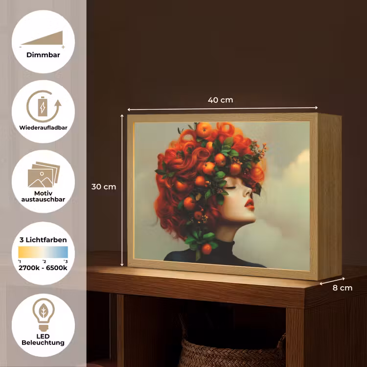 Vrouw - Appels - Rood - Bladeren Light Box met batterij (Wandlamp) middel -USP_websiteoverzichtDE