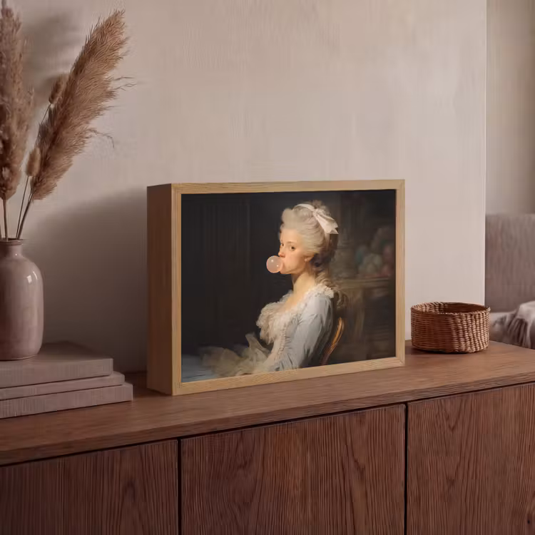 Vrouw - Barokjurk - Kauwgom Light Box met batterij (Wandlamp) middel -sfeer2