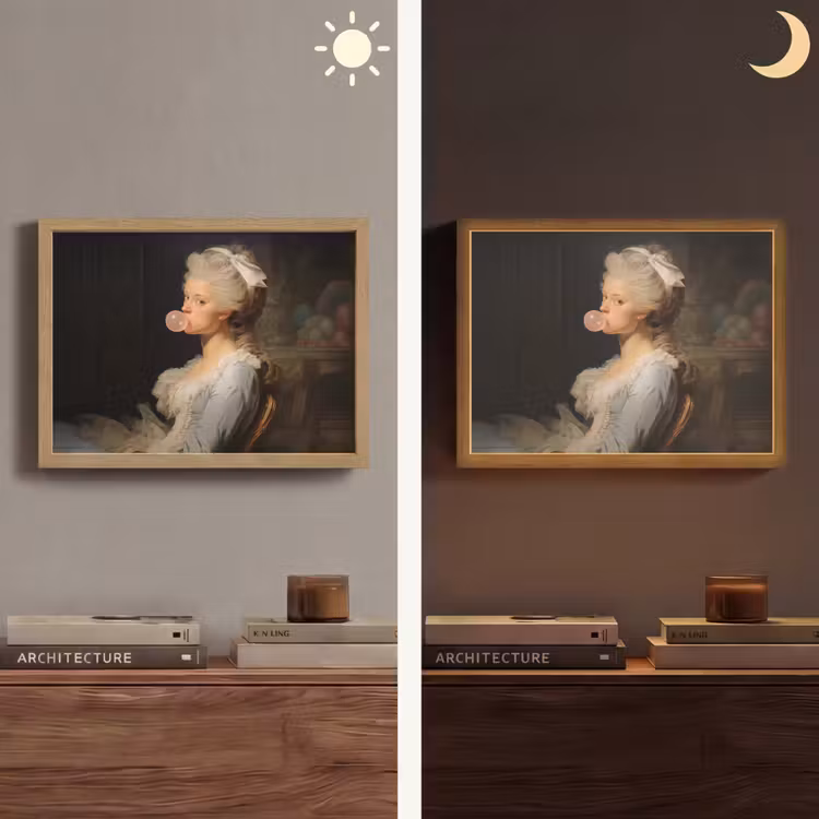 Vrouw - Barokjurk - Kauwgom Light Box met batterij (Wandlamp) middel -sfeer3