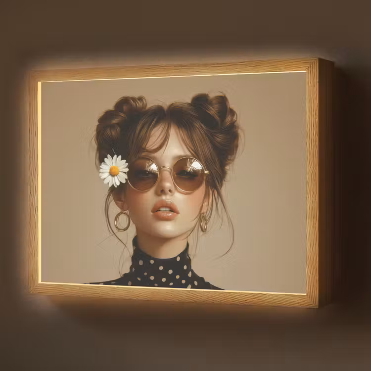 Vrouw - Beige - Bloem - Modern - Portret Light Box met batterij (Wandlamp) middel -z3d_website