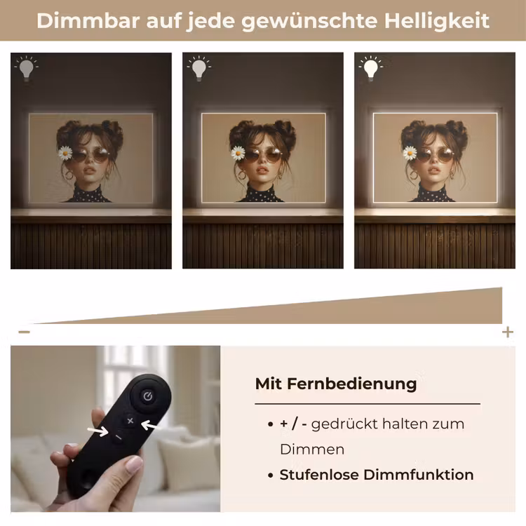 Vrouw - Beige - Bloem - Modern - Portret Light Box met batterij (Wandlamp) middel -USP_dimbaarDE
