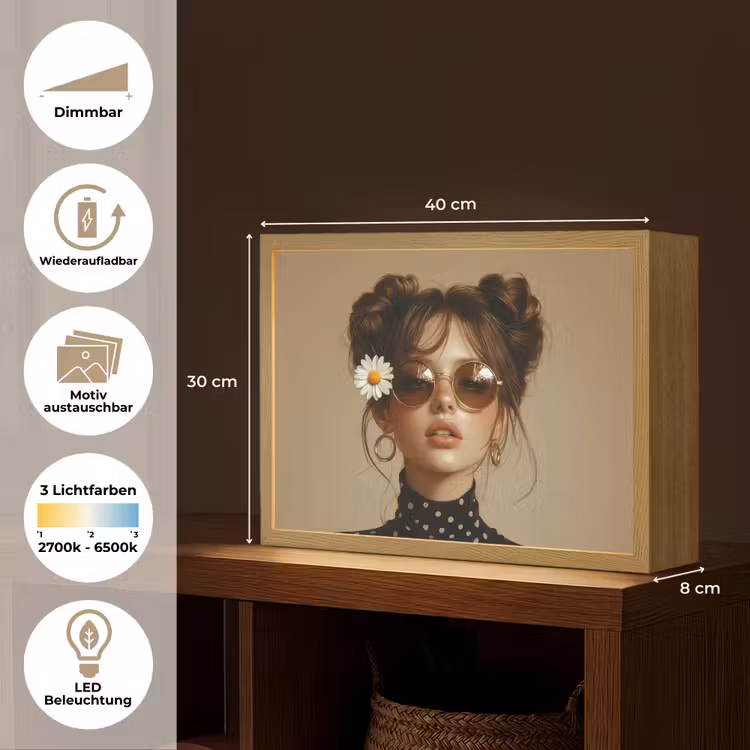 Vrouw - Beige - Bloem - Modern - Portret Light Box met batterij (Wandlamp) middel -USP_websiteoverzichtDE