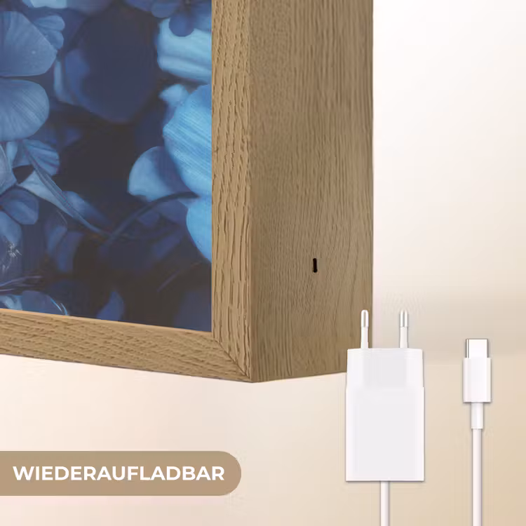 Vrouw - Blauw - Bloemen - Vlinders - Natuur Light Box met batterij (Wandlamp) middel -USP_websiteoplaadbaarDE