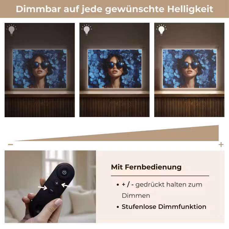 Vrouw - Blauw - Bloemen - Vlinders - Natuur Light Box met batterij (Wandlamp) middel -USP_dimbaarDE