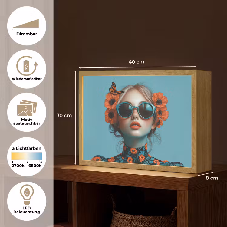 Vrouw - Blauw - Vlinder - Bloemen - Aesthetic Light Box met batterij (Wandlamp) middel -USP_websiteoverzichtDE