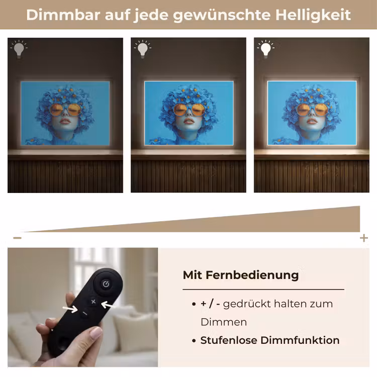Vrouw - Bloem - Blauw - Modern - Bril - Portret Light Box met batterij (Wandlamp) middel -USP_dimbaarDE
