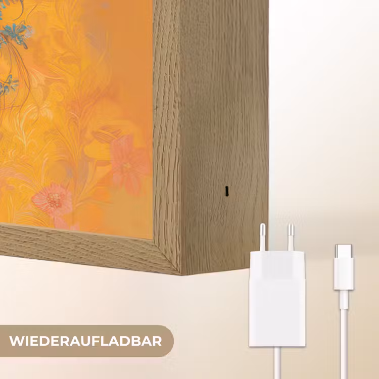 Vrouw - Bloemen - Aesthetic - Oranje Light Box met batterij (Wandlamp) middel -USP_websiteoplaadbaarDE