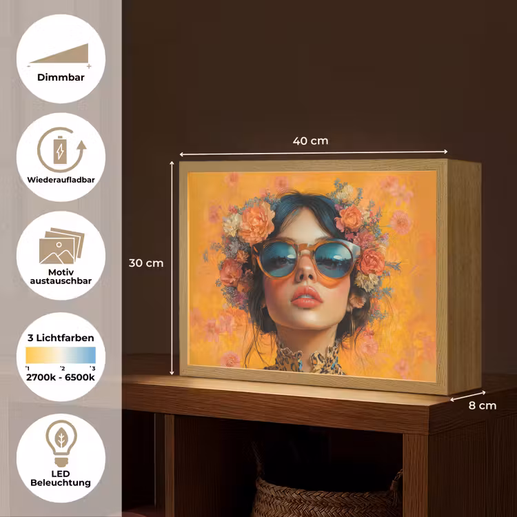 Vrouw - Bloemen - Aesthetic - Oranje Light Box met batterij (Wandlamp) middel -USP_websiteoverzichtDE