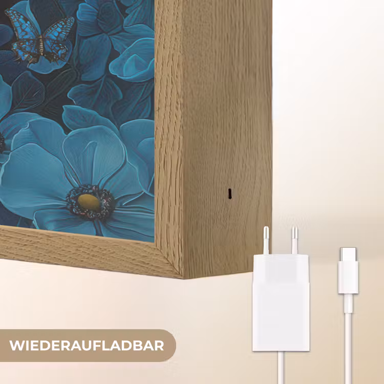Vrouw - Bloemen - Blauw - Aesthetic - Luxe Light Box met batterij (Wandlamp) middel -USP_websiteoplaadbaarDE
