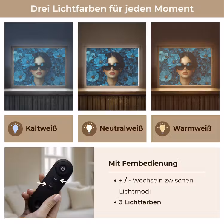 Vrouw - Bloemen - Blauw - Aesthetic - Luxe Light Box met batterij (Wandlamp) middel -USP_lichtkleurDE