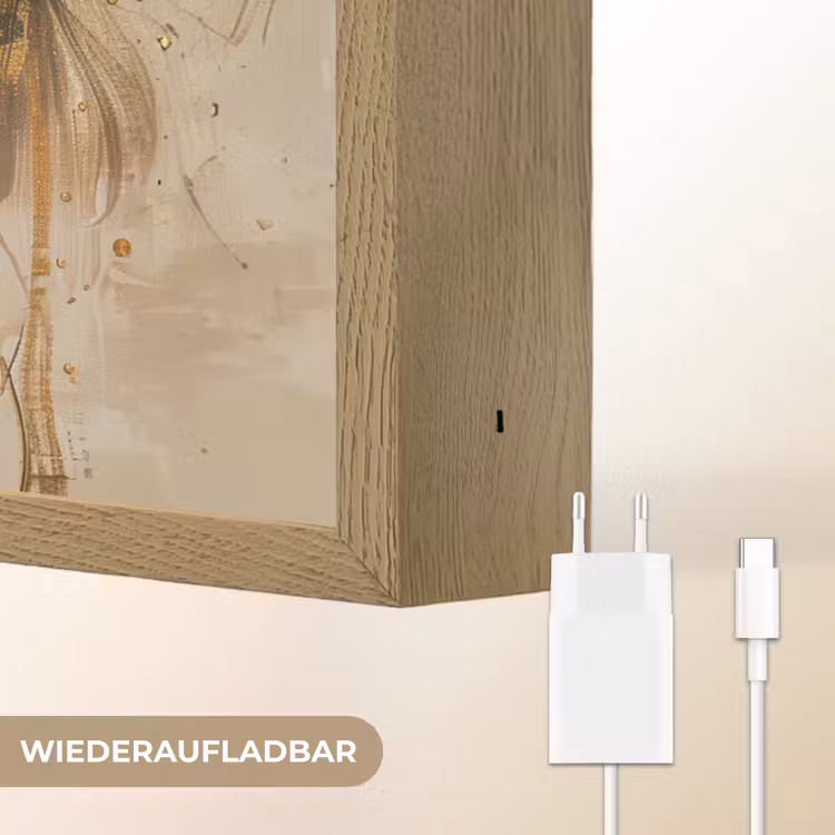 Vrouw - Bloemen - Goud - Portret Light Box met batterij (Wandlamp) middel -USP_websiteoplaadbaarDE