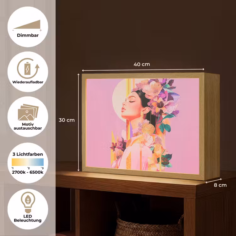 Vrouw - Bloemen - Paars - Abstract Light Box met batterij (Wandlamp) middel -USP_websiteoverzichtDE