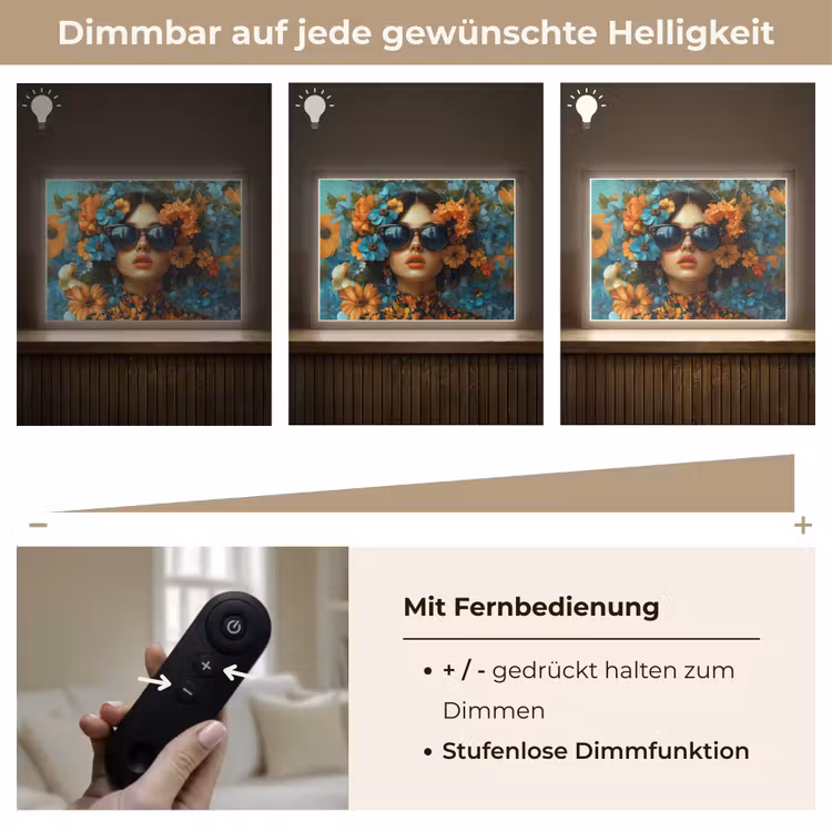 Vrouw - Bloemen - Oranje - Blauw - Modern Light Box met batterij (Wandlamp) middel -USP_dimbaarDE