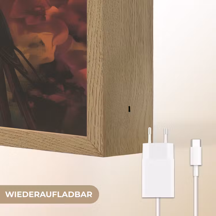 Vrouw - Bloemen - Papegaai - Schilderachtig Light Box met batterij (Wandlamp) middel -USP_websiteoplaadbaarDE
