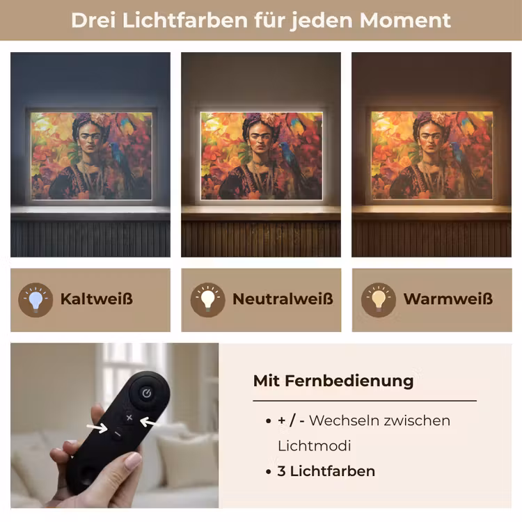 Vrouw - Bloemen - Papegaai - Schilderachtig Light Box met batterij (Wandlamp) middel -USP_lichtkleurDE