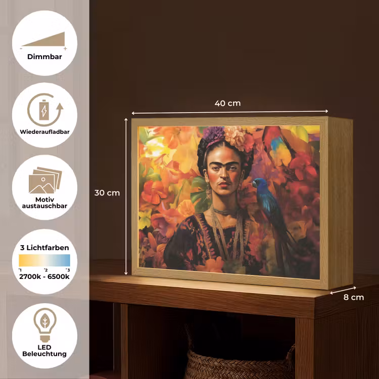 Vrouw - Bloemen - Papegaai - Schilderachtig Light Box met batterij (Wandlamp) middel -USP_websiteoverzichtDE