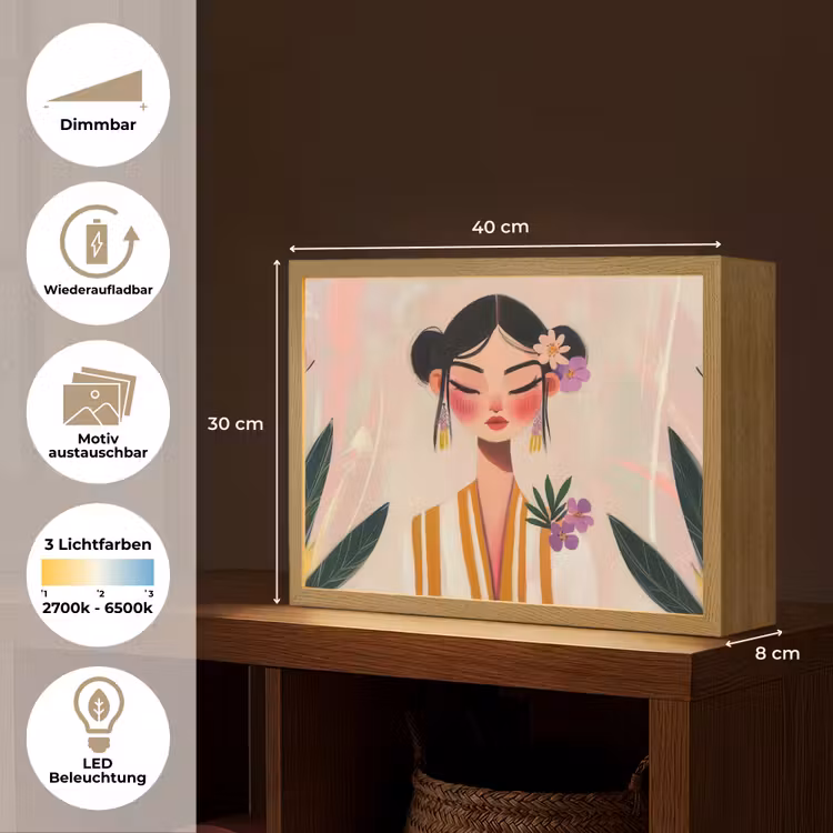 Vrouw - Bloemen - Pastel Light Box met batterij (Wandlamp) middel -USP_websiteoverzichtDE