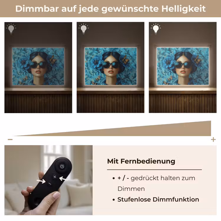 Vrouw - Bloemen - Vlinders - Blauw - Abstract Light Box met batterij (Wandlamp) middel -USP_dimbaarDE