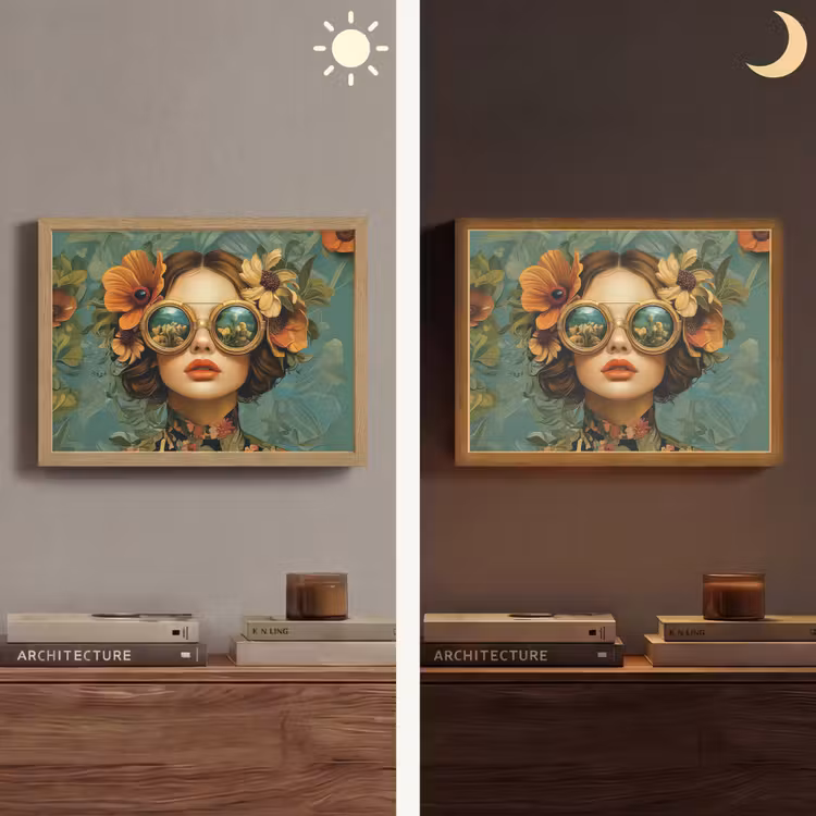 Vrouw - Bloemen - Vlinders - Natuur - Vintage Light Box met batterij (Wandlamp) middel -sfeer3
