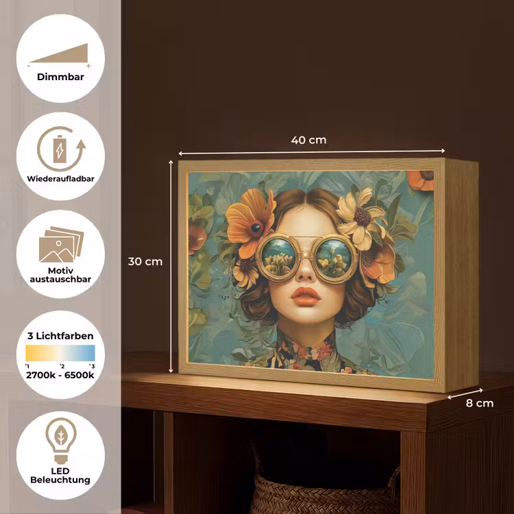Vrouw - Bloemen - Vlinders - Natuur - Vintage Light Box met batterij (Wandlamp) middel -USP_websiteoverzichtDE