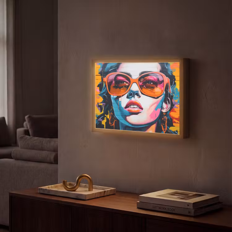 Vrouw - Bril - Kleuren - Graffiti Light Box met batterij (Wandlamp) middel -sfeer1