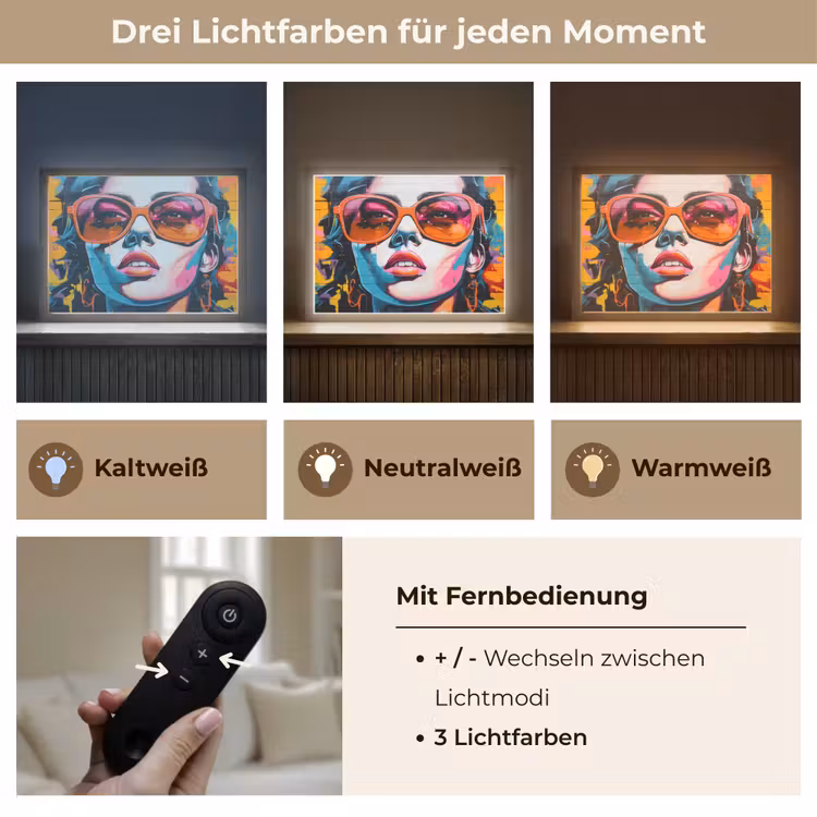 Vrouw - Bril - Kleuren - Graffiti Light Box met batterij (Wandlamp) middel -USP_lichtkleurDE