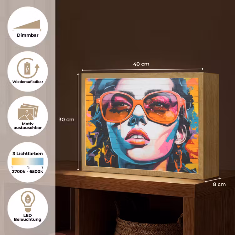 Vrouw - Bril - Kleuren - Graffiti Light Box met batterij (Wandlamp) middel -USP_websiteoverzichtDE