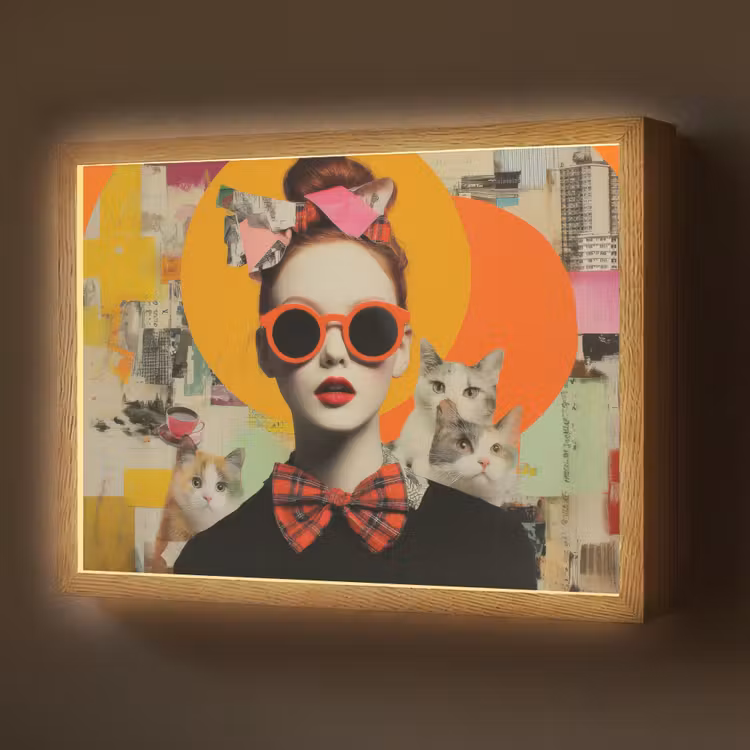 Vrouw - Bril - Strik - Retro Light Box met batterij (Wandlamp) middel -z3d_website