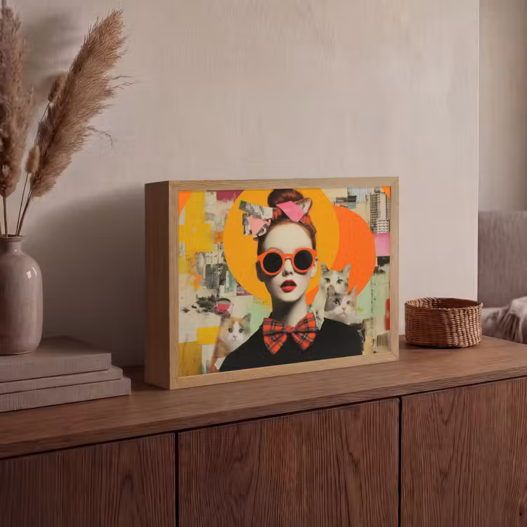 Vrouw - Bril - Strik - Retro Light Box met batterij (Wandlamp) middel -sfeer2