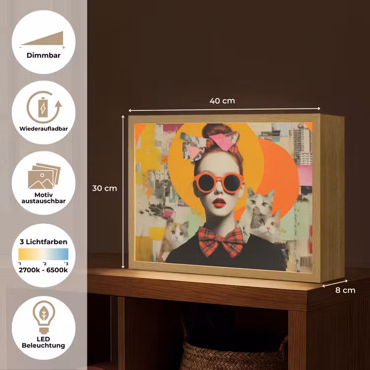 Vrouw - Bril - Strik - Retro Light Box met batterij (Wandlamp) middel -USP_websiteoverzichtDE