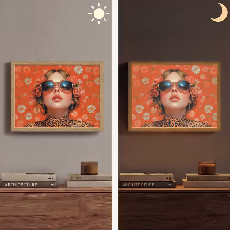 Vrouw - Kleurrijk - Dierenprint - Bloemen Light Box met batterij (Wandlamp) middel -sfeer3