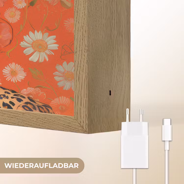 Vrouw - Kleurrijk - Dierenprint - Bloemen Light Box met batterij (Wandlamp) middel -USP_websiteoplaadbaarDE