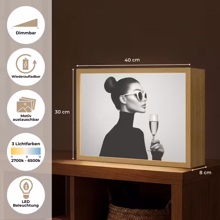 Vrouw - Champagne - Modern Light Box met batterij (Wandlamp) middel -USP_websiteoverzichtDE