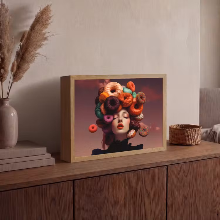 Vrouw - Donuts - Kleurrijk Light Box met batterij (Wandlamp) middel -sfeer2