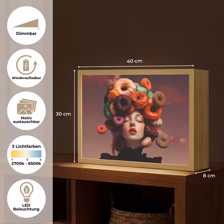 Vrouw - Donuts - Kleurrijk Light Box met batterij (Wandlamp) middel -USP_websiteoverzichtDE
