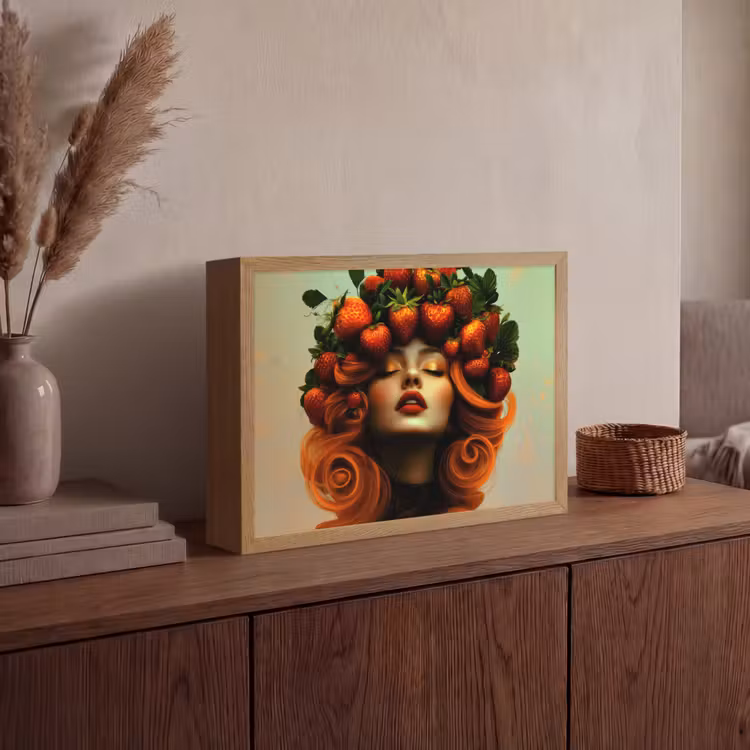 Vrouw - Aardbeien - Kroon Light Box met batterij (Wandlamp) middel -sfeer2