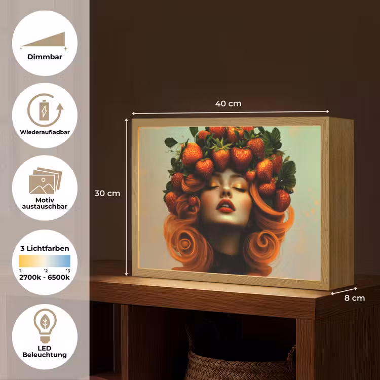 Vrouw - Aardbeien - Kroon Light Box met batterij (Wandlamp) middel -USP_websiteoverzichtDE