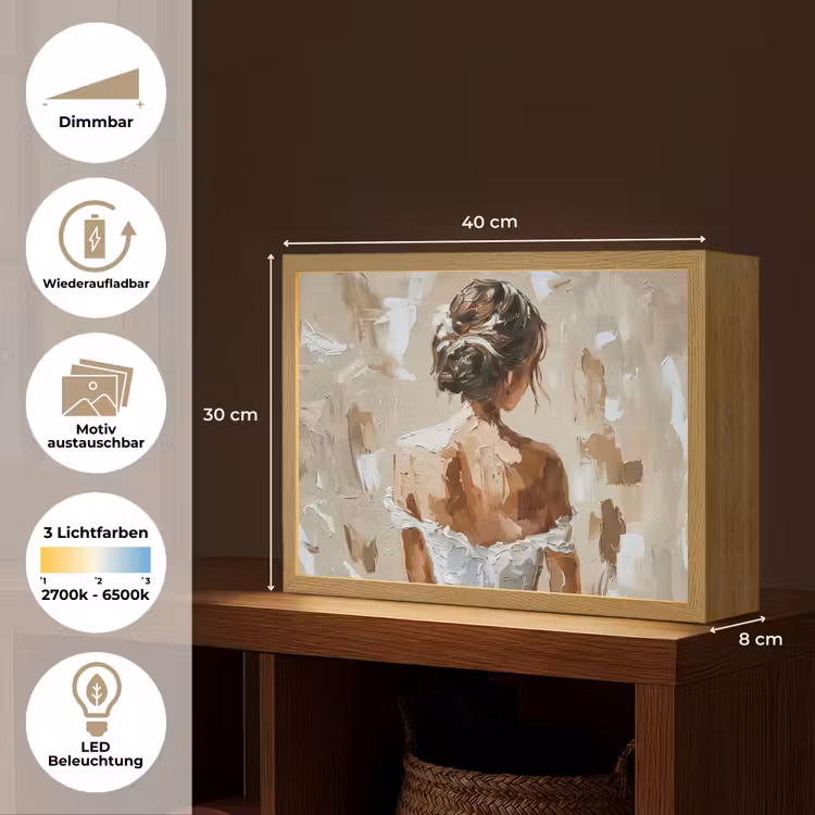 Vrouw - Verf - Abstract - Beige - Modern Light Box met batterij (Wandlamp) middel -USP_websiteoverzichtDE