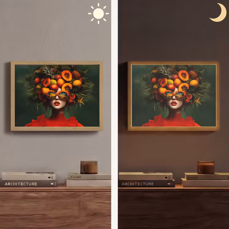 Vrouw - Vruchten - Papaja - Ananas Light Box met batterij (Wandlamp) middel -sfeer3