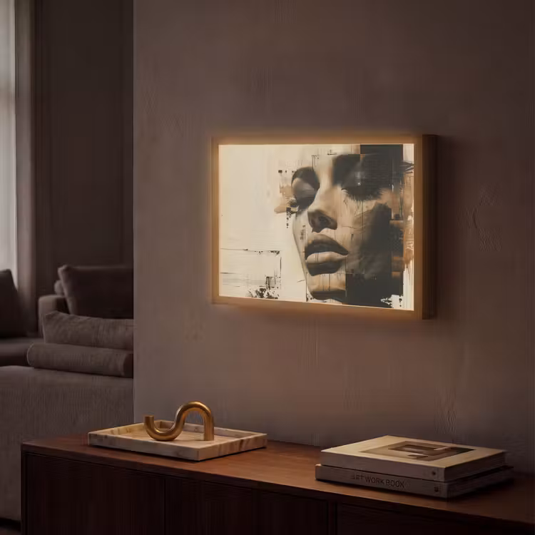 Vrouw - Gezicht - Abstract - Kunst Light Box met batterij (Wandlamp) middel -sfeer1