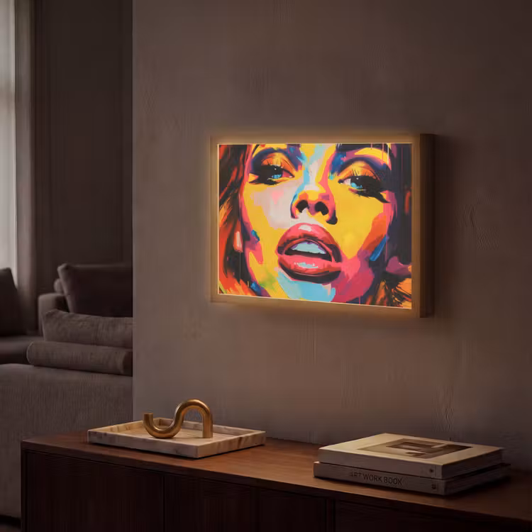 Vrouw - Gezicht - Kleurrijk Light Box met batterij (Wandlamp) middel -sfeer1
