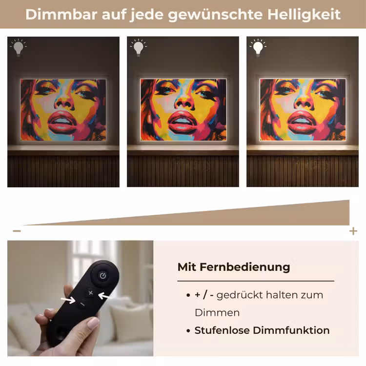 Vrouw - Gezicht - Kleurrijk Light Box met batterij (Wandlamp) middel -USP_dimbaarDE
