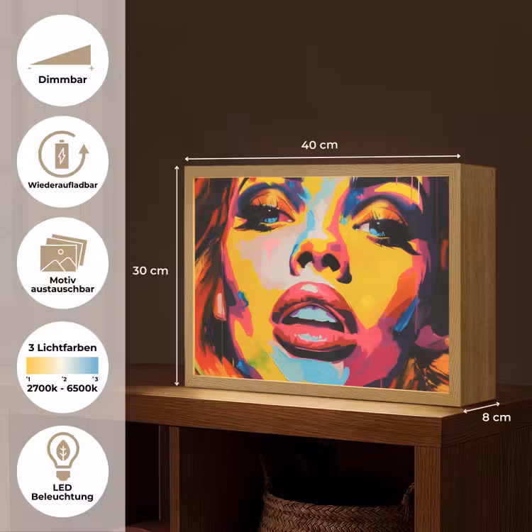 Vrouw - Gezicht - Kleurrijk Light Box met batterij (Wandlamp) middel -USP_websiteoverzichtDE