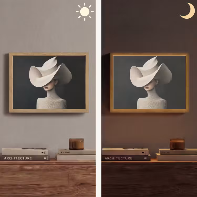 Vrouw - Golvende - Hoed Light Box met batterij (Wandlamp) middel -sfeer3