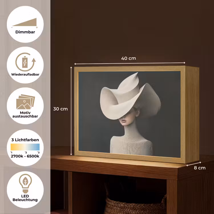 Vrouw - Golvende - Hoed Light Box met batterij (Wandlamp) middel -USP_websiteoverzichtDE