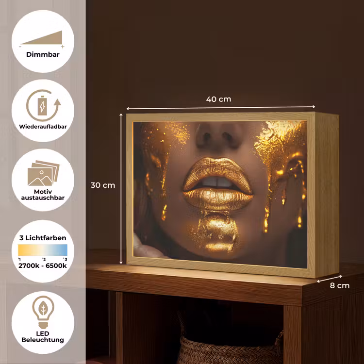 Vrouw - Goud - Gezicht - Verf - Lippen Light Box met batterij (Wandlamp) middel -USP_websiteoverzichtDE