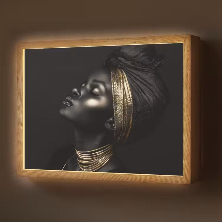 Vrouw - Goud - Portret - Modern Light Box met batterij (Wandlamp) middel -z3d_website