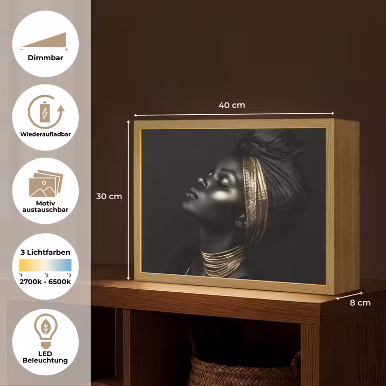 Vrouw - Goud - Portret - Modern Light Box met batterij (Wandlamp) middel -USP_websiteoverzichtDE